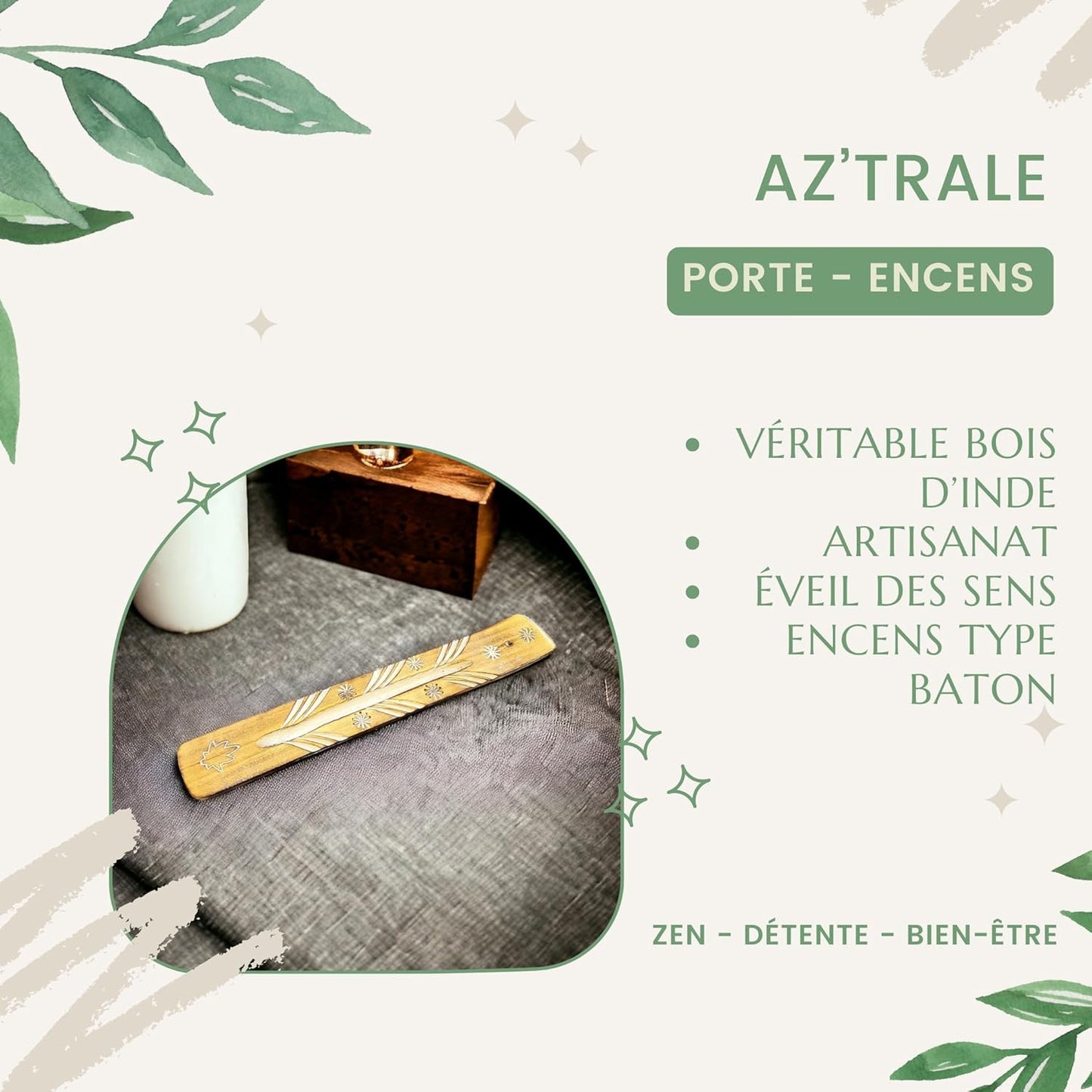 Portaincenso indiano in legno con disegni fatti a mano - Eleganza spirituale e armonia interiore (Vishnu)