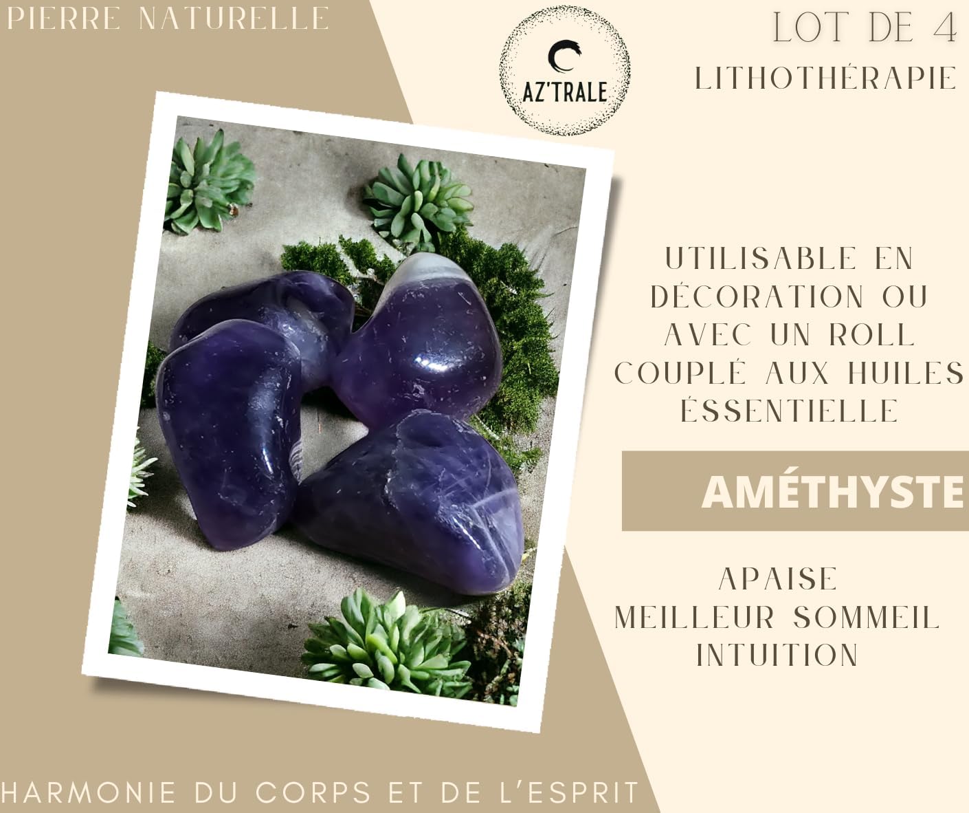 Set di 4 Pietre Naturali - da 1 a 2,5 CM - Utilizzabili nella decorazione, nei rulli massaggianti e per ricaricare con oli essenziali - ideali per la Meditazione e il Benessere Ametista Viola