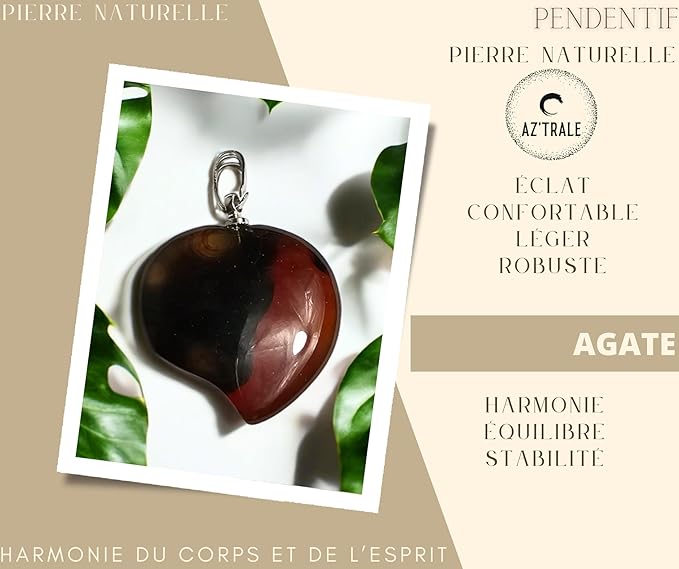 Ciondolo in pietra naturale - A forma di cuore con occhiello per catena - Pietre naturali, Ciondolo elegante - Zen, Equilibrio, Armonia - Gioielli ideali, universali (agata rossa 21mm)