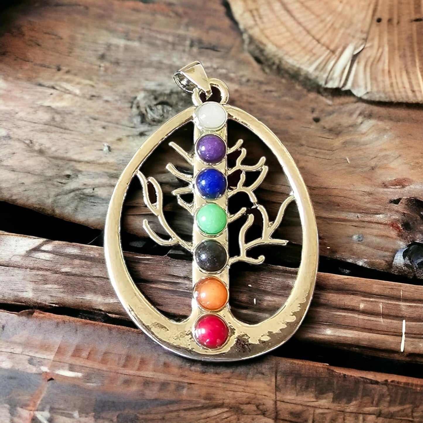 Ciondolo in acciaio con 7 pietre Chakra - Graziosi gioielli - Ciondolo con pietra naturale - Energia Zen, spirituale