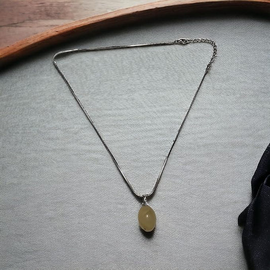Polished Stone Water Drop Pendant Necklace - Natural Radiance and Spiritual Serenity - chakra, energy, zen, spiritual, pretty natural stone jewelry (Yellow Jade)