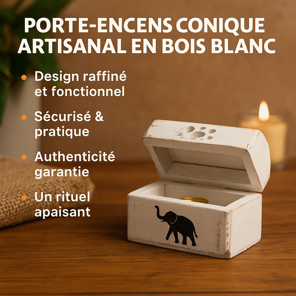 Portaincenso conico in legno bianco con motivo elefante