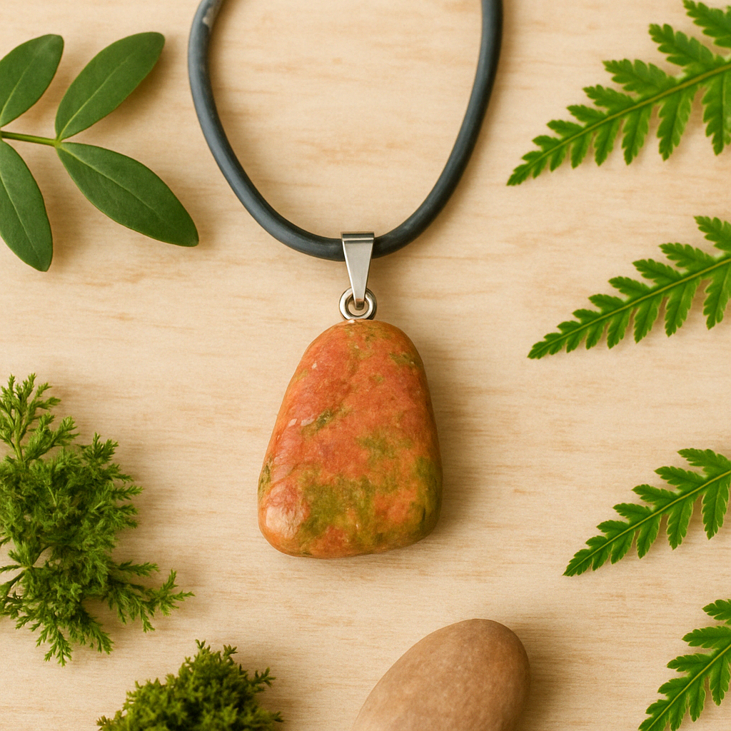 Collana con Ciondolo in Pietra Naturale - Energetica e Armonia - Pietra Singola - energia - zen - spirituale - chakra (Unakite)