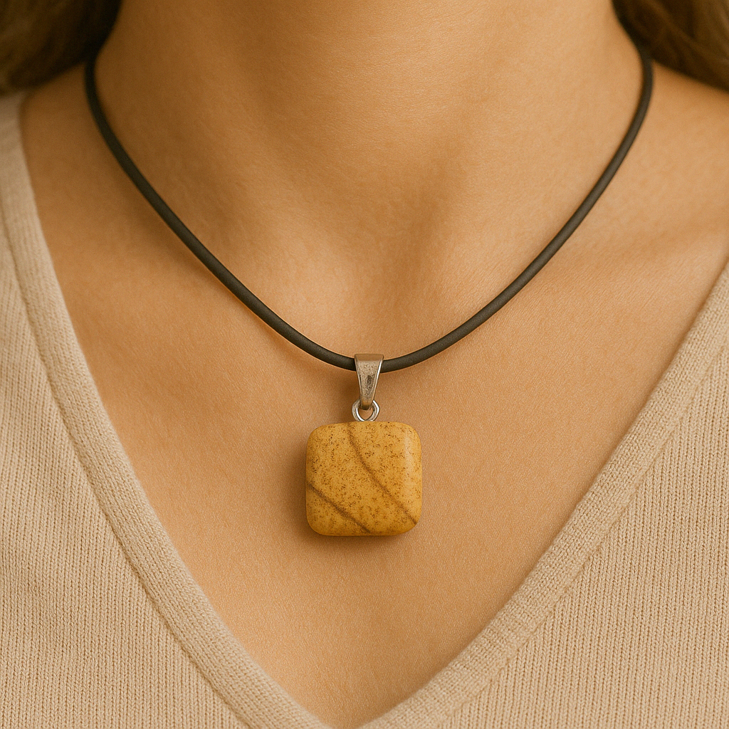 Collier avec Pendentif en Pierre Naturelle - Énergétique et Harmonie - Pierre Unique - énergie - zen - spirituel - chakras (Jaspe Jaune)