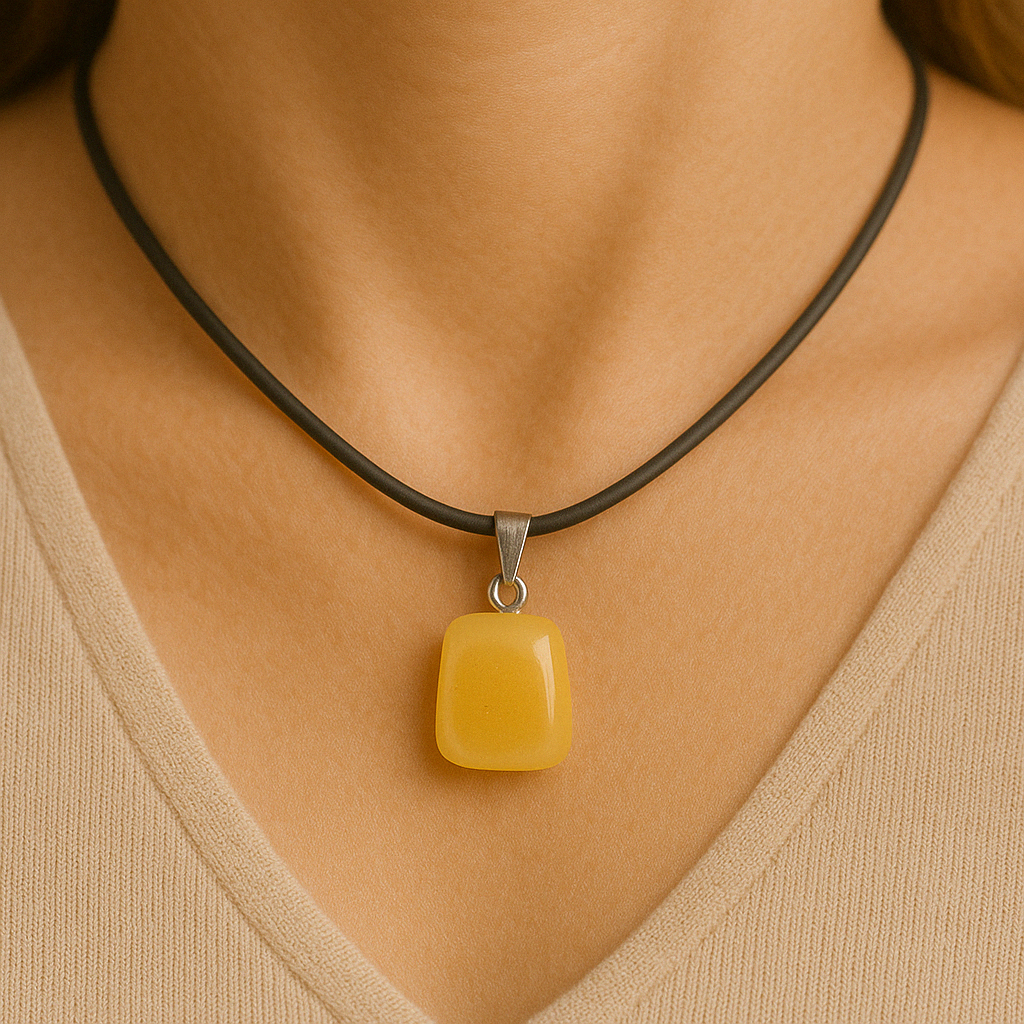 Collana con Ciondolo in Pietra Naturale - Energetica e Armonia - Pietra Singola - energia - zen - spirituale - chakra (Giada Gialla)
