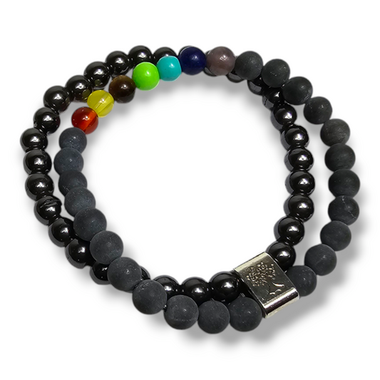 2 Bracelets Extensibles en Pierres Précieuses et Perles de Chakra - Bracelet 2en1 avec Accroche - Bracelet Élégant - Zen, Équilibre, Harmonie - Bijoux Idéal, Universel